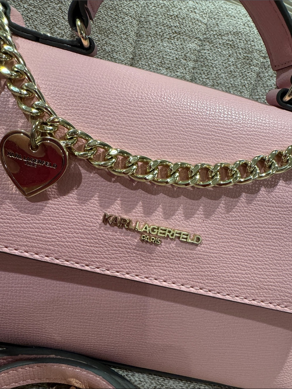 NWT Karl Lagerfeld Soft Pink Satchel Crossbody with Gold Charm Chain - Picture 3 of 6
